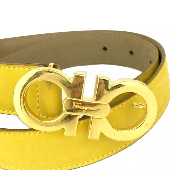 444152BA (S1) Salvatore Ferragamo Belt Gancini 70 cm Yellow Leather main image 6